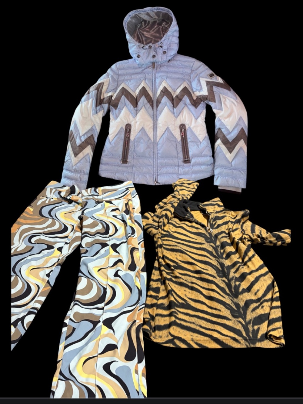 Bogner Light Blue Valea Chevron Down Quilted Hooded Ski  Jacket